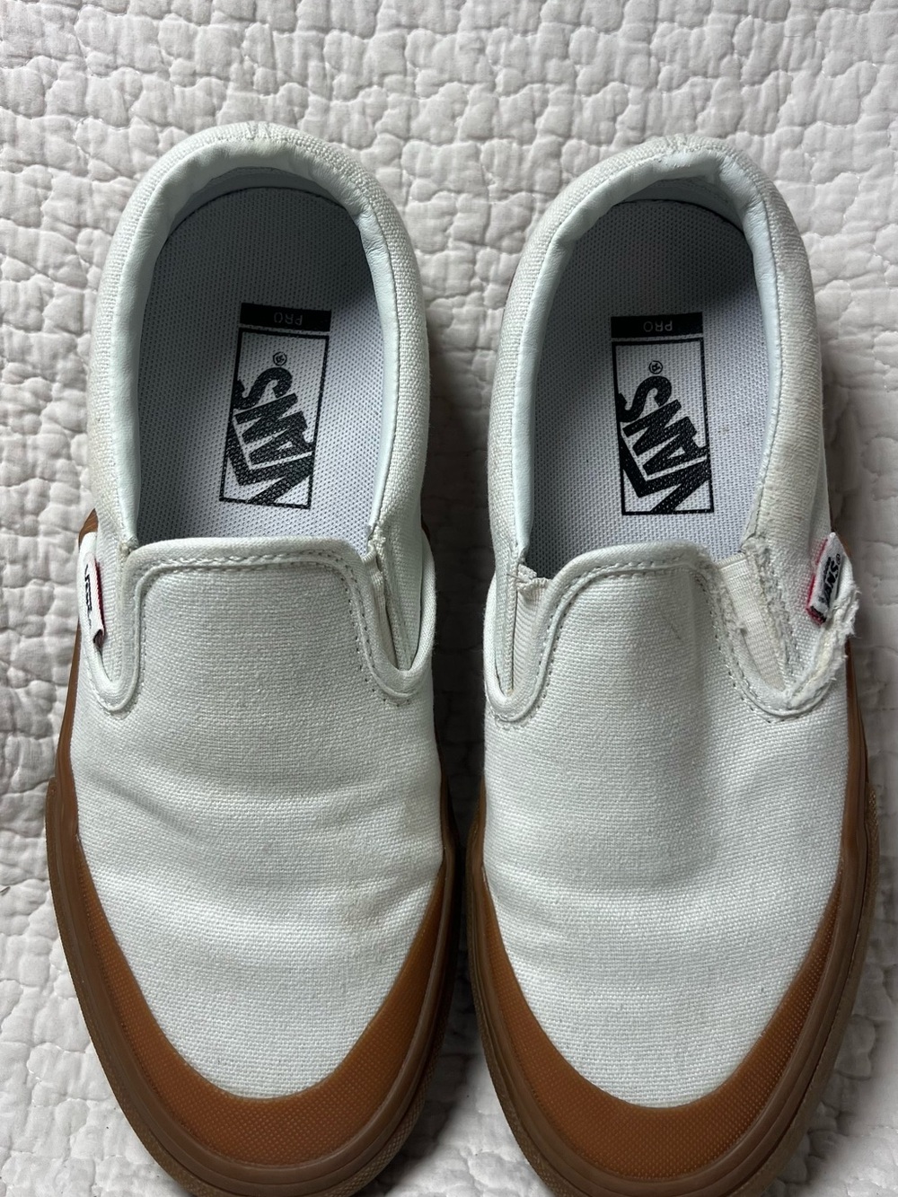 Vans White Canvas Slip-On with Brown Gum Toe and Sole